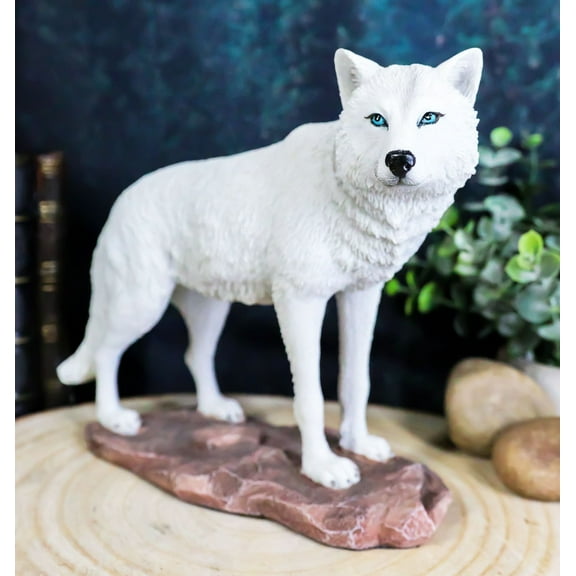 Ebros Gift Realistic Winter Hunter Tundra White Albino Wolf Statue 8" Long