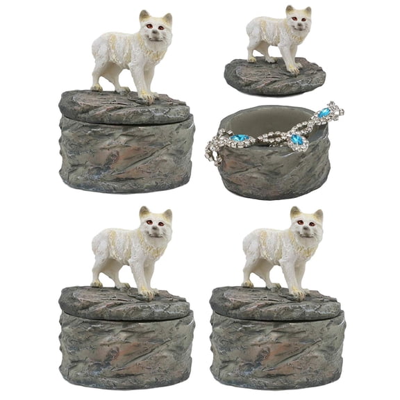 Ebros Gift Set of 4 Albino Snow White Wolf Rounded Jewelry Decorative Box Figurine As Decor of Timberwolves Wolves in Cries of The Night Moon Light Animal Totem Spirit Sculpture Accessory Storage (4)