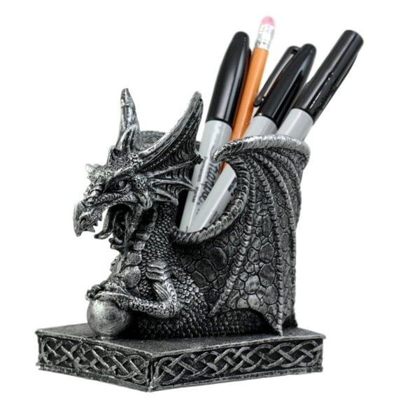 Ebros Gift Shenlong Spirit Dragon Orb Stationery Holder Figurine 4.75"H Office Desktop Accessory Pen Organizer