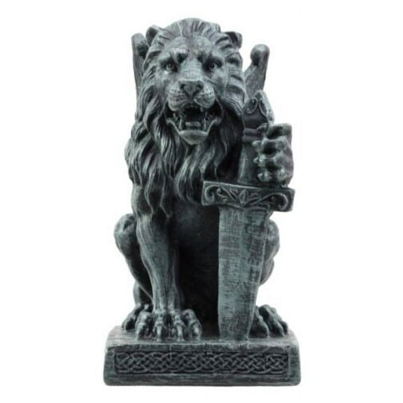 Ebros Gift Stoic Roaring Lion Heart Gargoyle On Pedestal Figurine Collectible 6" H (Sword Bearer)