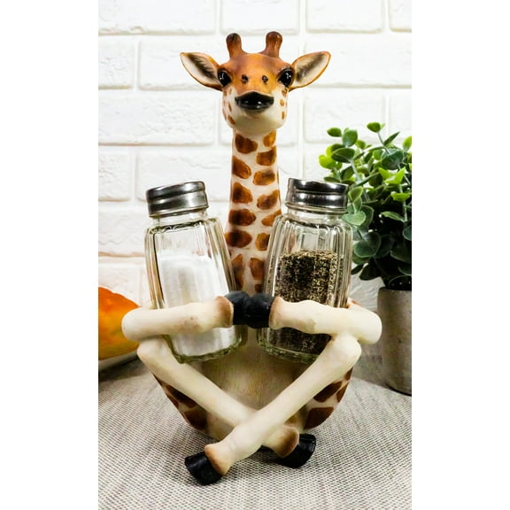 Ebros Giraffe Far Reach Salt & Pepper Shakers Holder Figurine with Glass Shakers