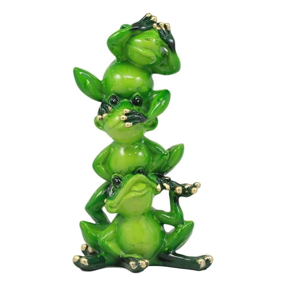 Ebros Glossy Green Whimsical Acrobatic See Hear and Speak No Evil Frogs Totem Statue 5.75"Tall for Storybook Tale Cottage Decor or Educational Sculpture or Allegorical Animal Figurine