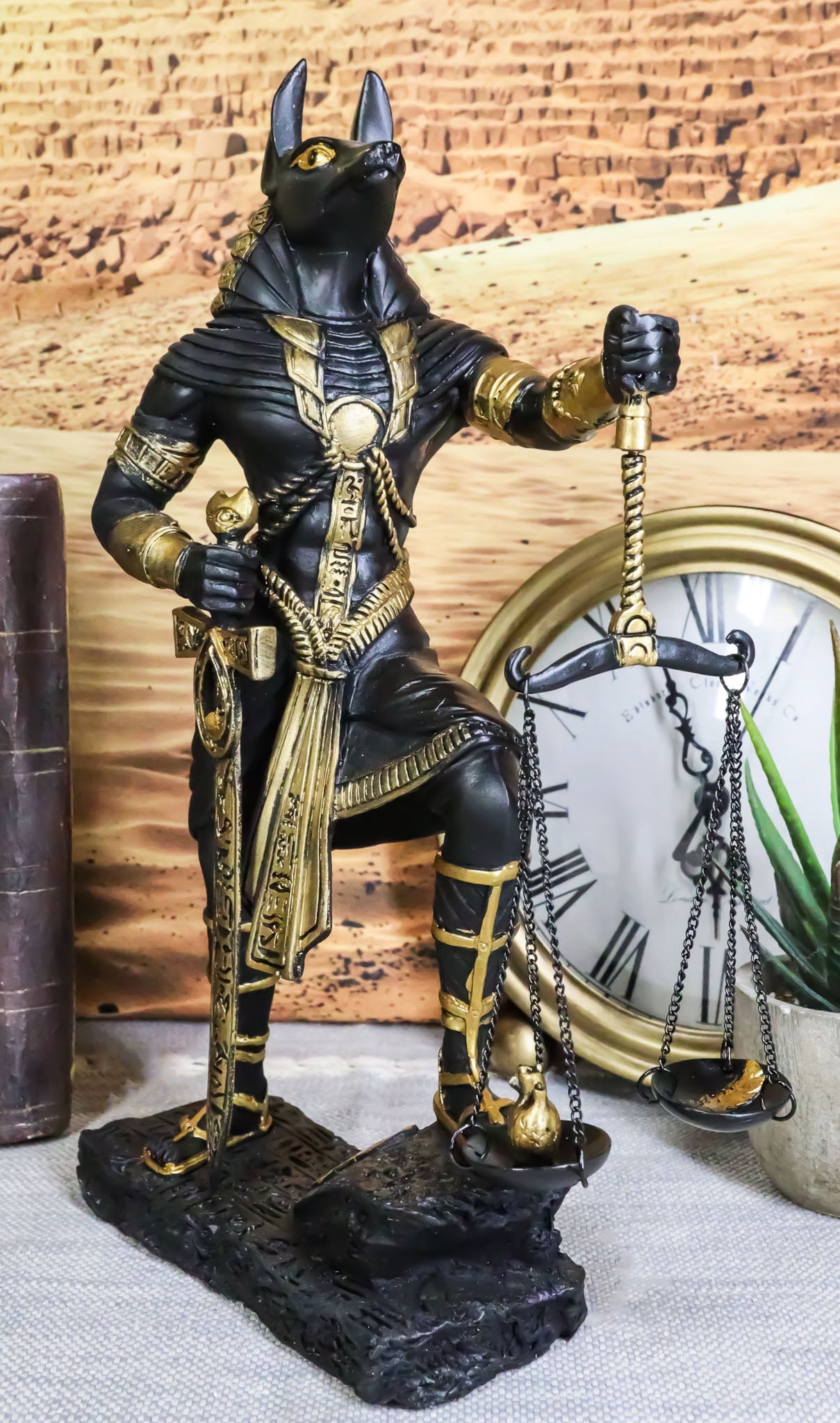 Anubis Black and Gold Resin Statue with Scales of Justice