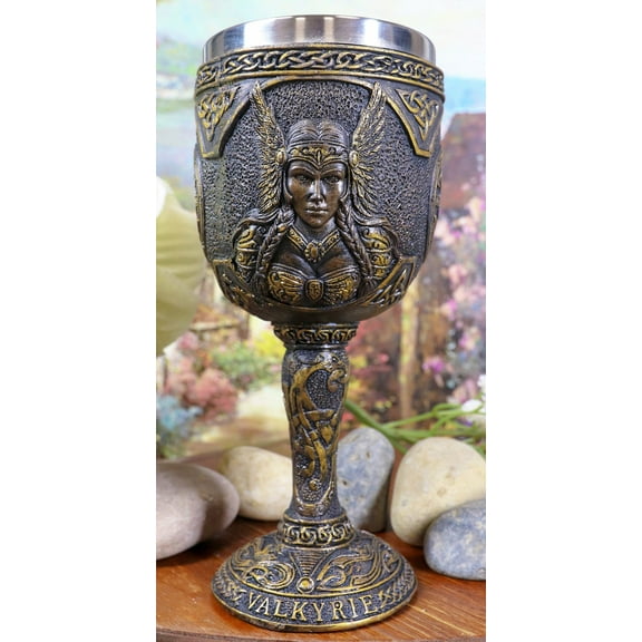 Ebros Goddess Valkyrie 7oz Resin Wine Goblet Chalice With Stainless Steel Liner