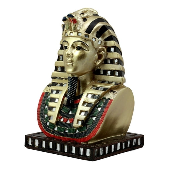 Ebros Golden Mask of King Tut Statue 8"H Pharaoh Vulture and Cobra Crown Bust Egyptian Dynasty Decorative Figurine