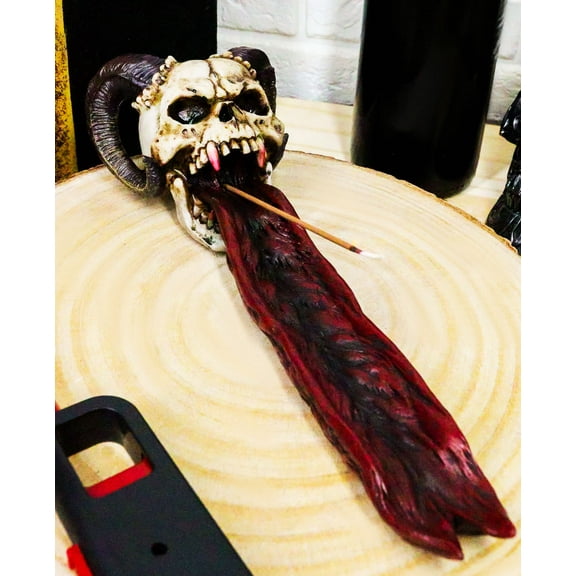 Ebros Goth Vampire Fanged Ram Horned Skull Demon Tongue Incense Stick Figurine