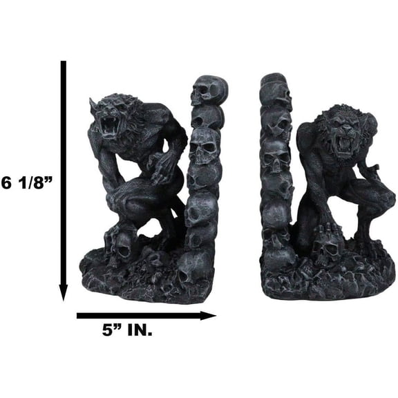 Ebros Gothic Notre Dame Dark Knights Growling Werewolves Bookends Figurine Set 6.25" Tall As Timberwolf or Wolves or Wolf Decor for Library Study Book Shelves Fantasy Themed Sculpture