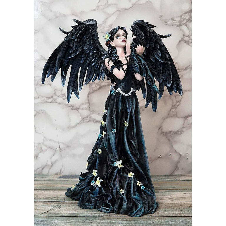 スーパーセール 半額タイムセール Ebros Gothic Raven Crow Angel in Black Floral Gown Statue ライト・ランタン