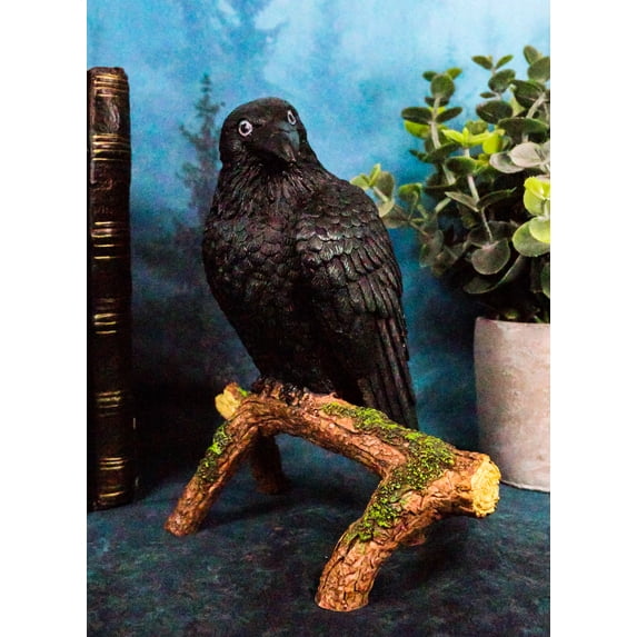 Ebros Gothic Raven Crow Perching On Tree Branch Scavenger Bird Figurine 5.75" H