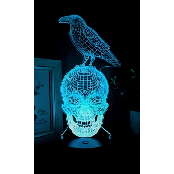Ebros Gothic Raven On Grinning Skull Acrylic Art Panel Colorful LED Night Light