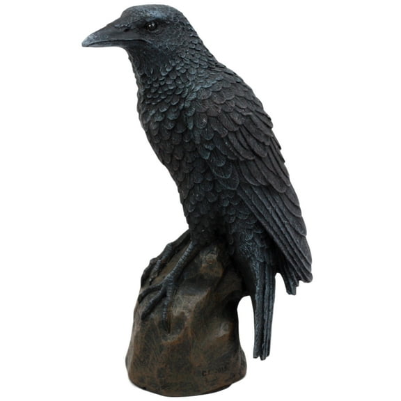 Ebros Gothic Raven Statue Crow Scavenger Bird Perching On Rock Figurine 6"H