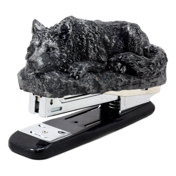 Ebros Gothic Resting Alpha Wolf Stapler Office Desktop Accessory Totem Wolf Spirit Home Decor Faux Stone Resin