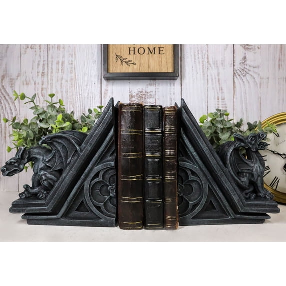 Ebros Gothic Roaring Gargoyles On Rooftop Sculptural Bookends Set 7" High Decor