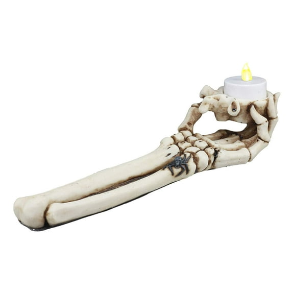 Ebros Gothic Skeletal Hand Candle Holder Figurine 10.5" Long Bone Hand Votive HolderThis Skeletal Bone Hand Votive Holder stands at 2.25" tall, 10.5" long and 2.5" deep. The weight is approximately 12