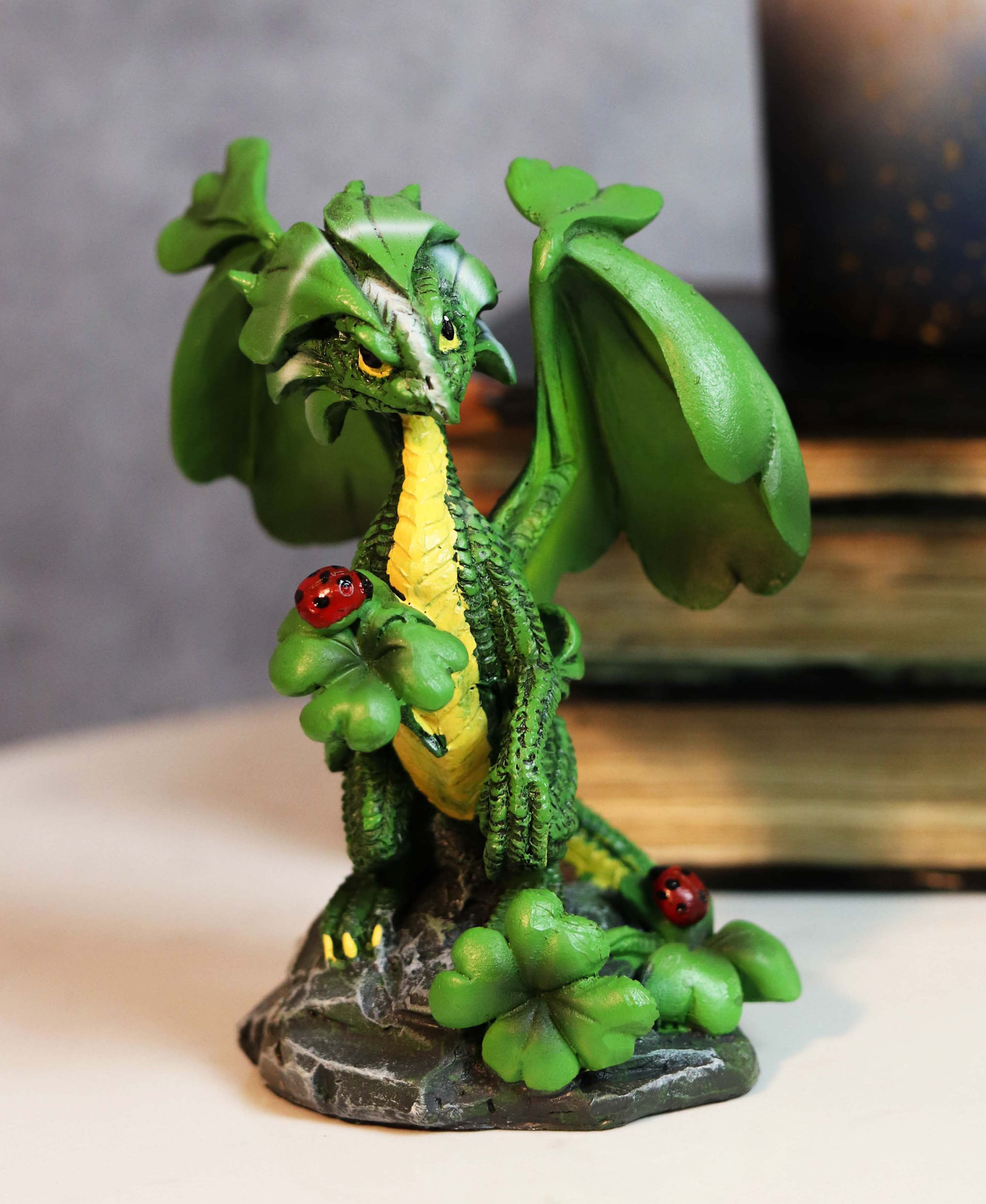 Ebros Green Irish Lucky Clover Dragon with Ladybugs Statue by Stanley Morrison