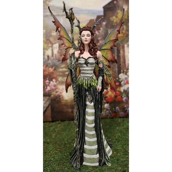 Ebros Greenwoman Dryad Fairy with Merlin's Staff Statue 19" Tall Amy Brown Fae