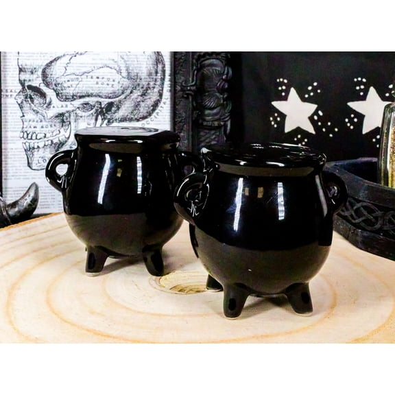 Ebros Halloween Witching Hour Witch Magic Black Cauldrons Salt N Pepper Shakers