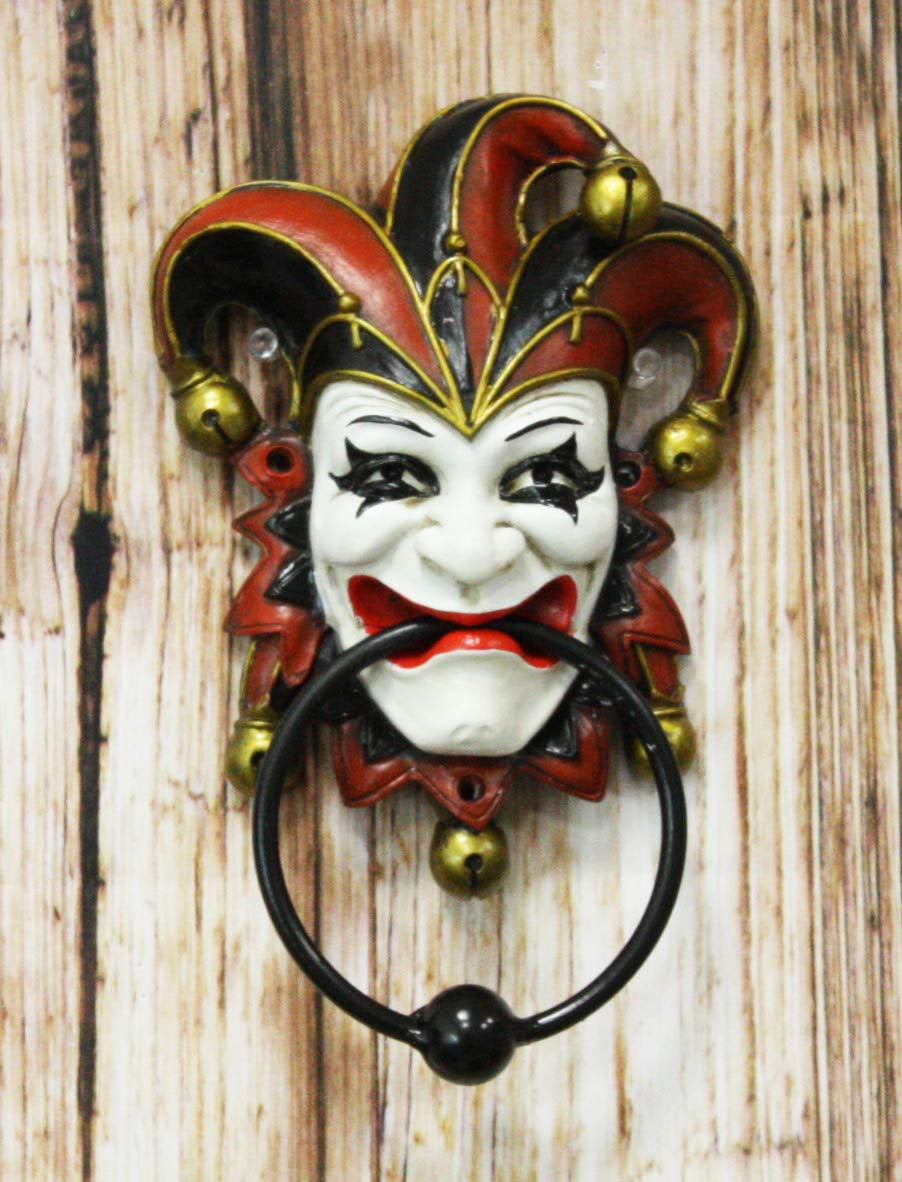 Ebros Harlequin Red Carnival Circus Jester Clown Door Knocker Figurine 8.75" H