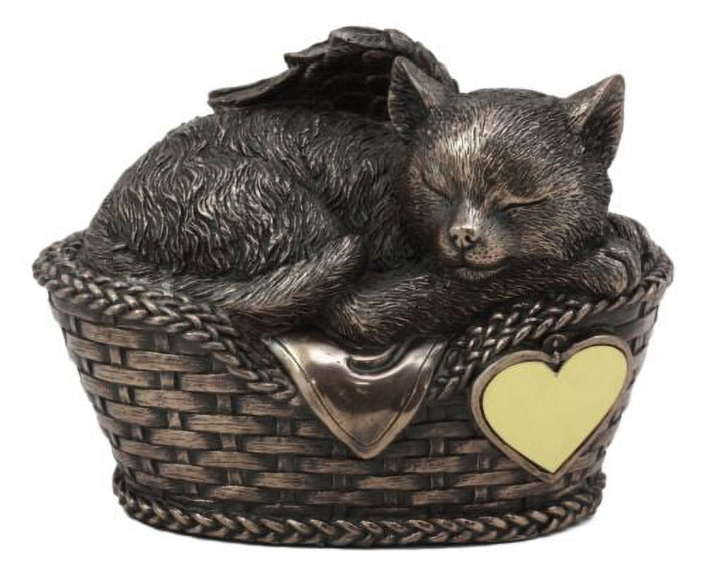 Ebros Heavenly Angel Cat Sleeping in Wicker Bed Cremation Urn Pet Memorial Statue