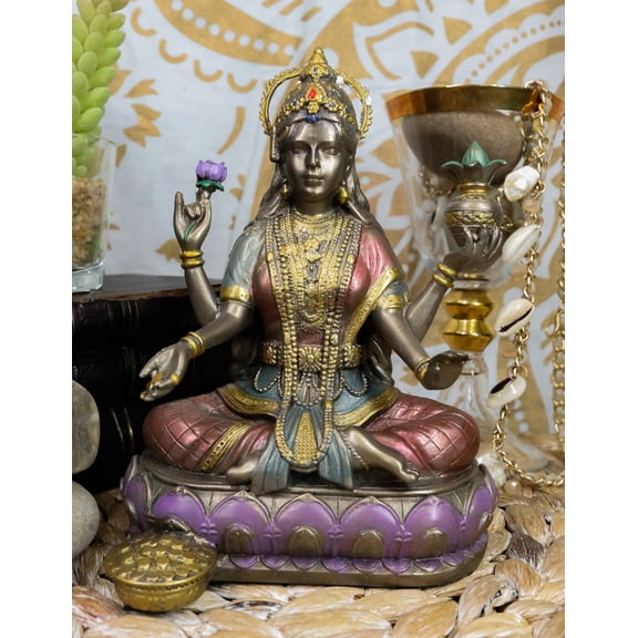 Ebros Hindu Goddess Lakshmi Meditating On Lotus Throne Statue 6.5"Tall Figurine