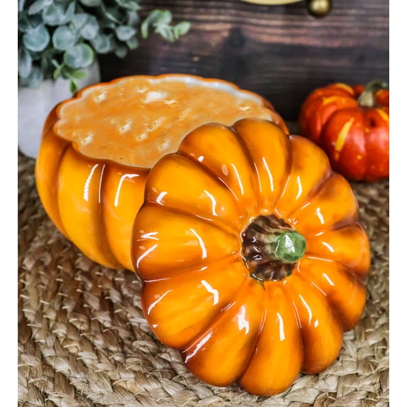 Ebros Home Kitchen Orange Ceramic Pumpkin Soup Or Dessert Bowl With Lid Set of 6
