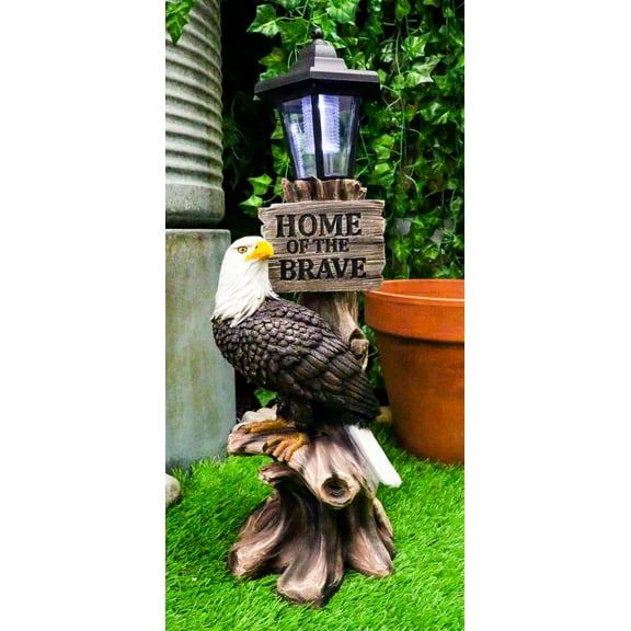 Ebros 'Home of The Brave' Patriotic Eagle Night Light Statue Solar LED Lantern