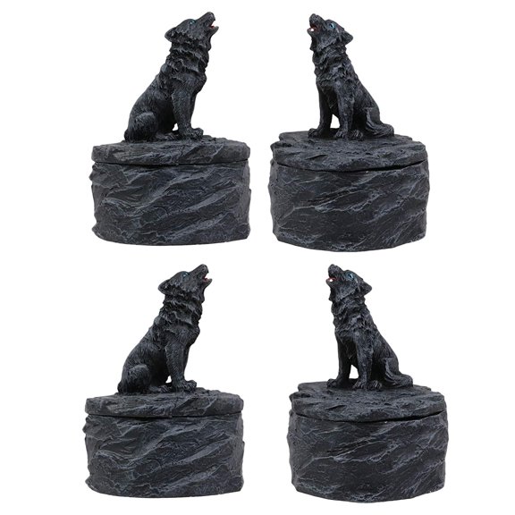 Ebros Howling Gray Alpha Wolf Mini Jewelry Decorative Box (Pack of 4 Wolf Boxes)