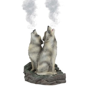 Ebros Howling Twin Gray Wolves Incense Burner Figurine 5.5 Inch Tall