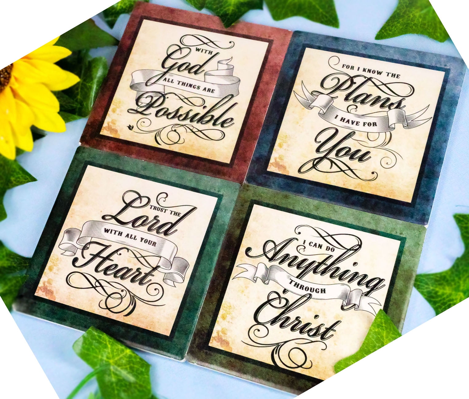 Ebros Ceramic Inspirational Scripture Verses Coaster Set of 4 ...