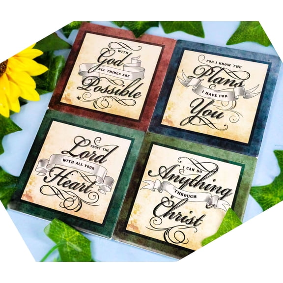 Ebros Inspirational Scripture Verses Coaster Set of 4 Christian & Spiritual Gift