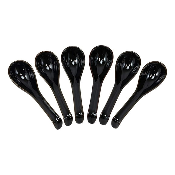 Ebros Japanese Modern Porcelain Soup Spoons With Ladle Hook Pack Of 6 (Black)