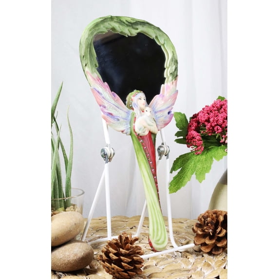Ebros Jody Bergsma Snow Winter Magic Mistletoe Fairy with White Lamb Hand Mirror