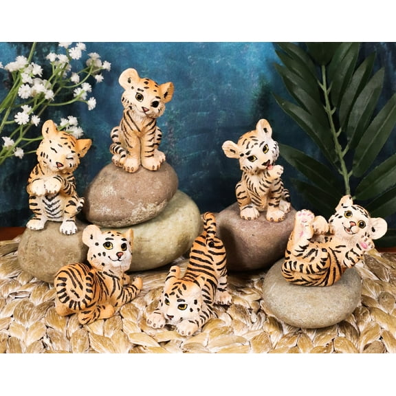 Ebros Jungle Playful Bengal Orange Tiger Cubs Mini Figurines Forest Tigers