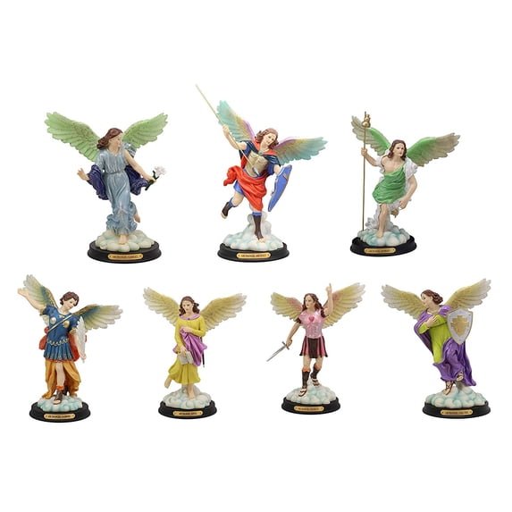 Ebros Kabbalah Tree of Life Catholic Colorful Archangels Statue Set of 7 10"H