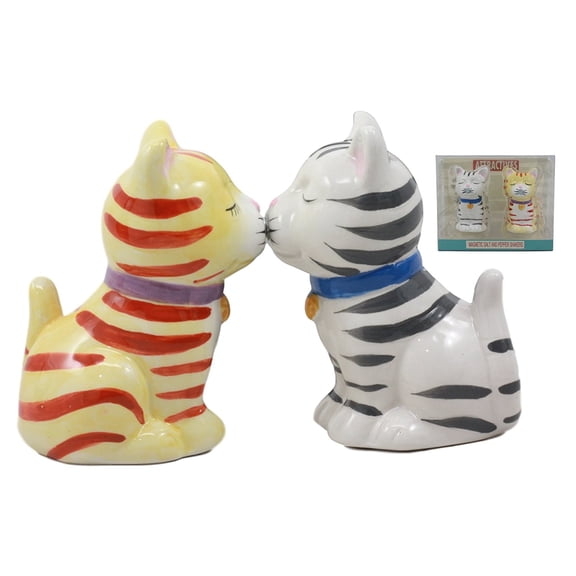 Ebros Kissing Orange And Gray Striped Tabby Cats Salt And Pepper Shakers Fun Kitchen Dining Ceramic Magnetic Decor Figurines 3.25"H