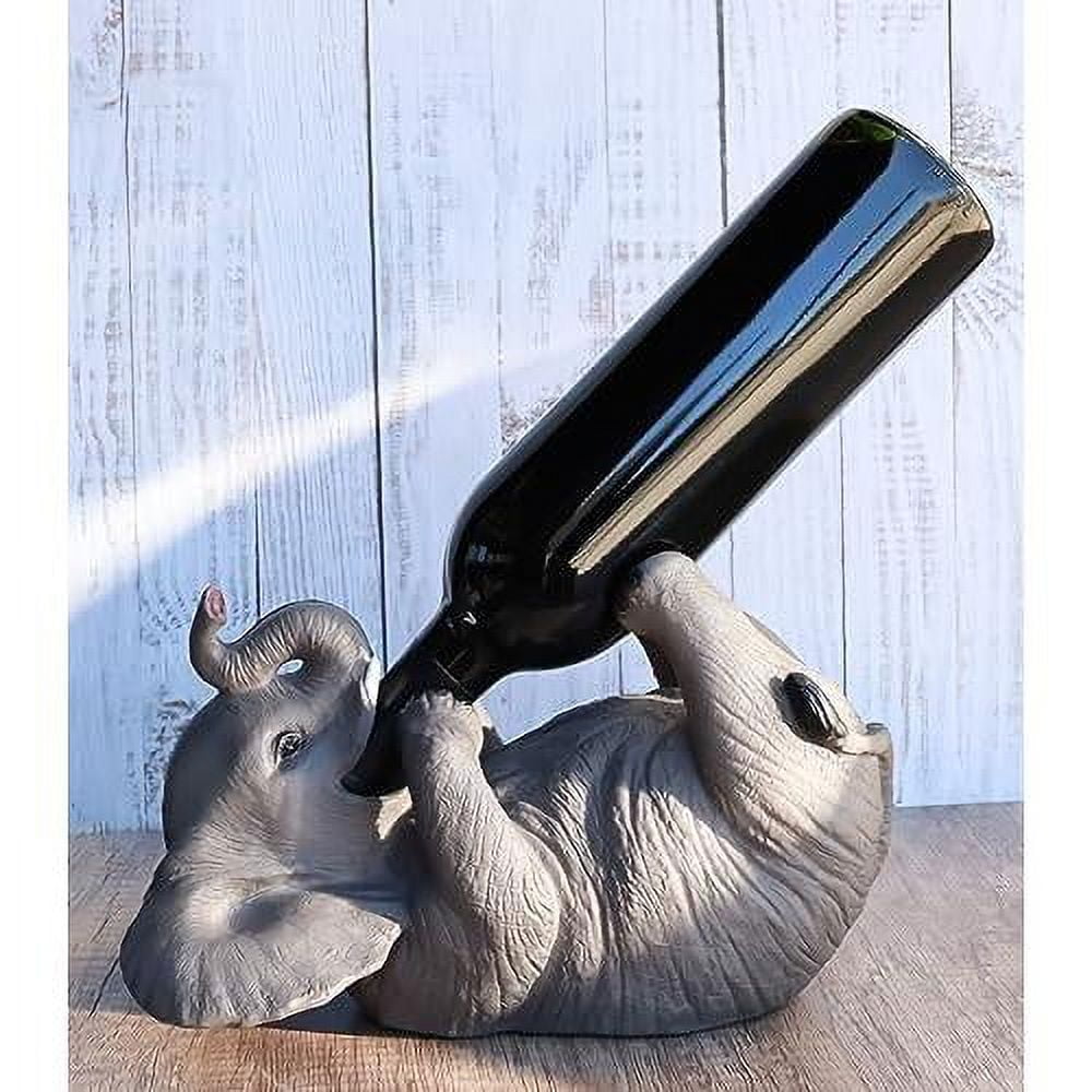 Ebros Kitchen Decor Playful Safari Elephant Wine Bottle Holder Figurine