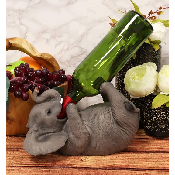 Ebros Kitchen Decor Safari Savannah Elephant Pachyderm Wine Oil Bottle Holder