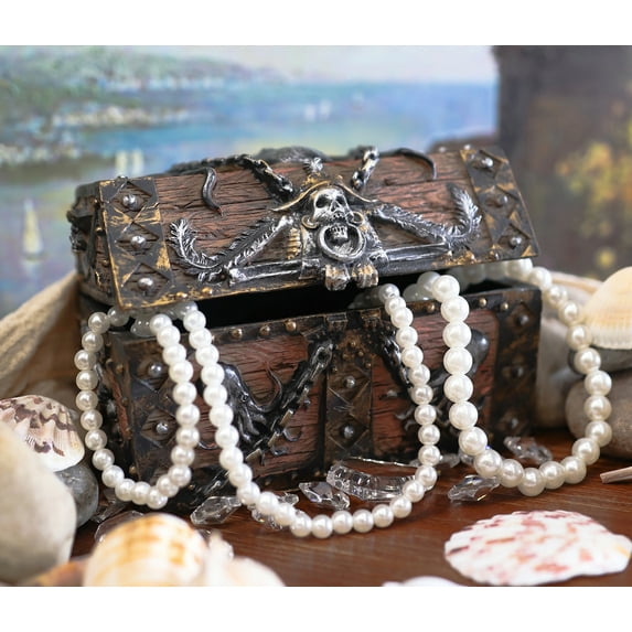 Ebros Kraken Octopus Pirate Haunted Chained Skull Treasure Chest Jewelry Box 5"L