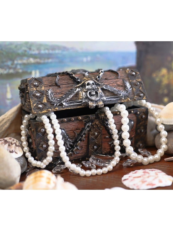 Ebros Kraken Octopus Pirate Haunted Chained Skull Treasure Chest Jewelry Box 5"L