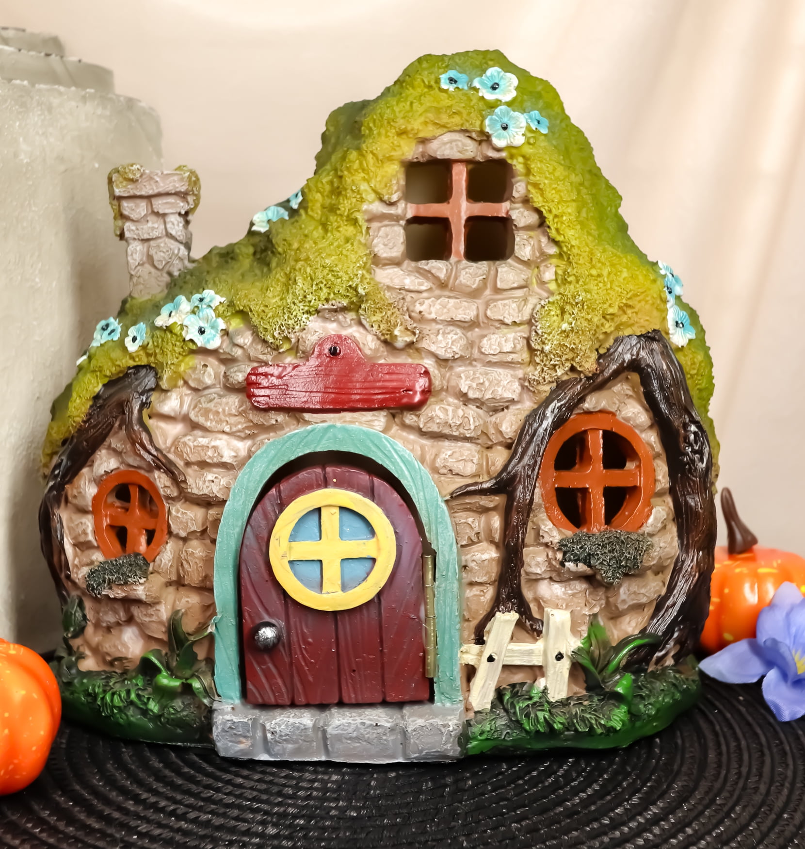 Whimsical Stone Cottage Fairy Garden House with LED Light