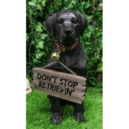 Ebros Labrador Retriever Statue 13.25" H Dog with Jingle Collar & Greeting Sign