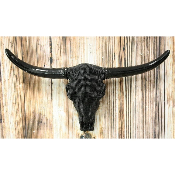 Ebros Large 18.25" W Longhorn Skull Bejeweled In Black Beads Wall Decor