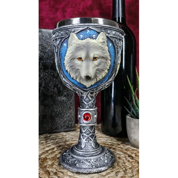 Ebros Large Celtic Blue Remus Ancient Gray Wolf Goblet Chalice Cup Figurine 8oz