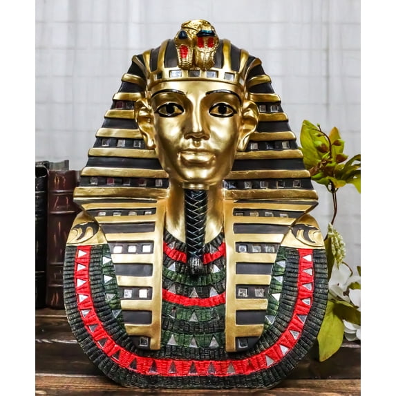 Ebros Large Egyptian King TUT Bust Statue with Decorative Glass Mirrors 14" Tall