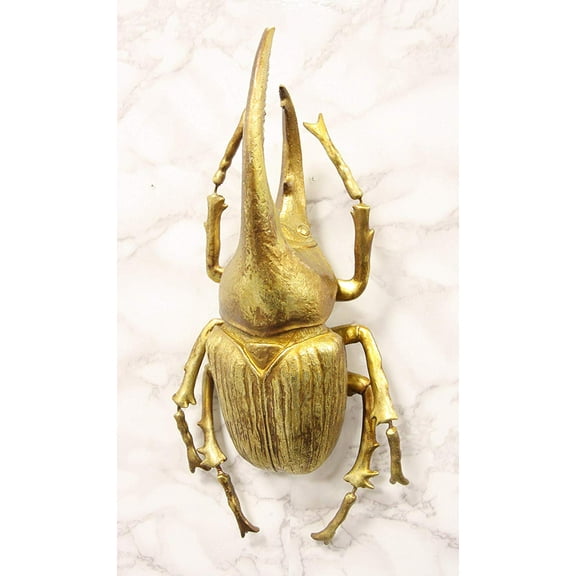 Ebros Large Gold Leaf Resin Hercules Beetle Wall Sculpture Table Decor Figurine