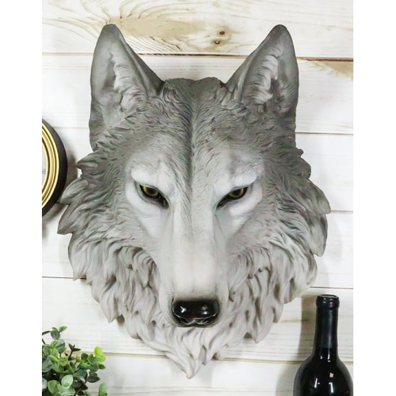 Ebros Large Gray Timber Wolf Head Wall Decor Plaque 16.5"Tall Taxidermy Art Decor