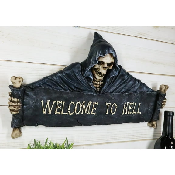 Ebros Large Grim Reaper Skeleton Welcome Opening Scroll Wall Decor 17.5" Long
