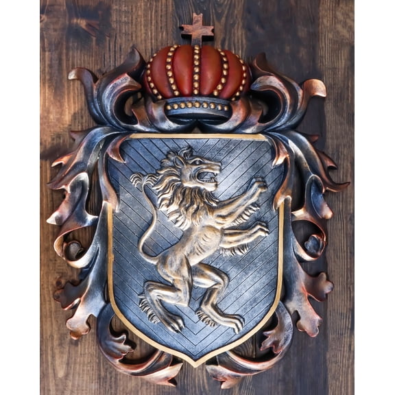 Ebros Large Medieval Heraldic Royal Lion Coat of Arms King Crown Shield Plaque
