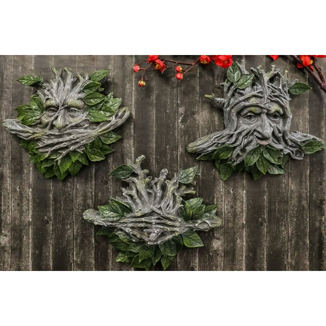 Ebros Large Nature Spirit God Celtic Greenman See Hear Speak No Evil Wall Set