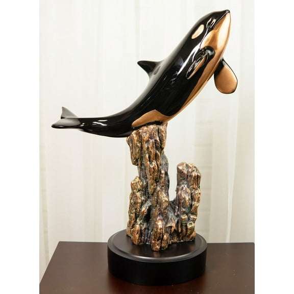 Ebros Large Nautical Marine Sea Orca Killer Whale Swimming By Coral Reefs Statue